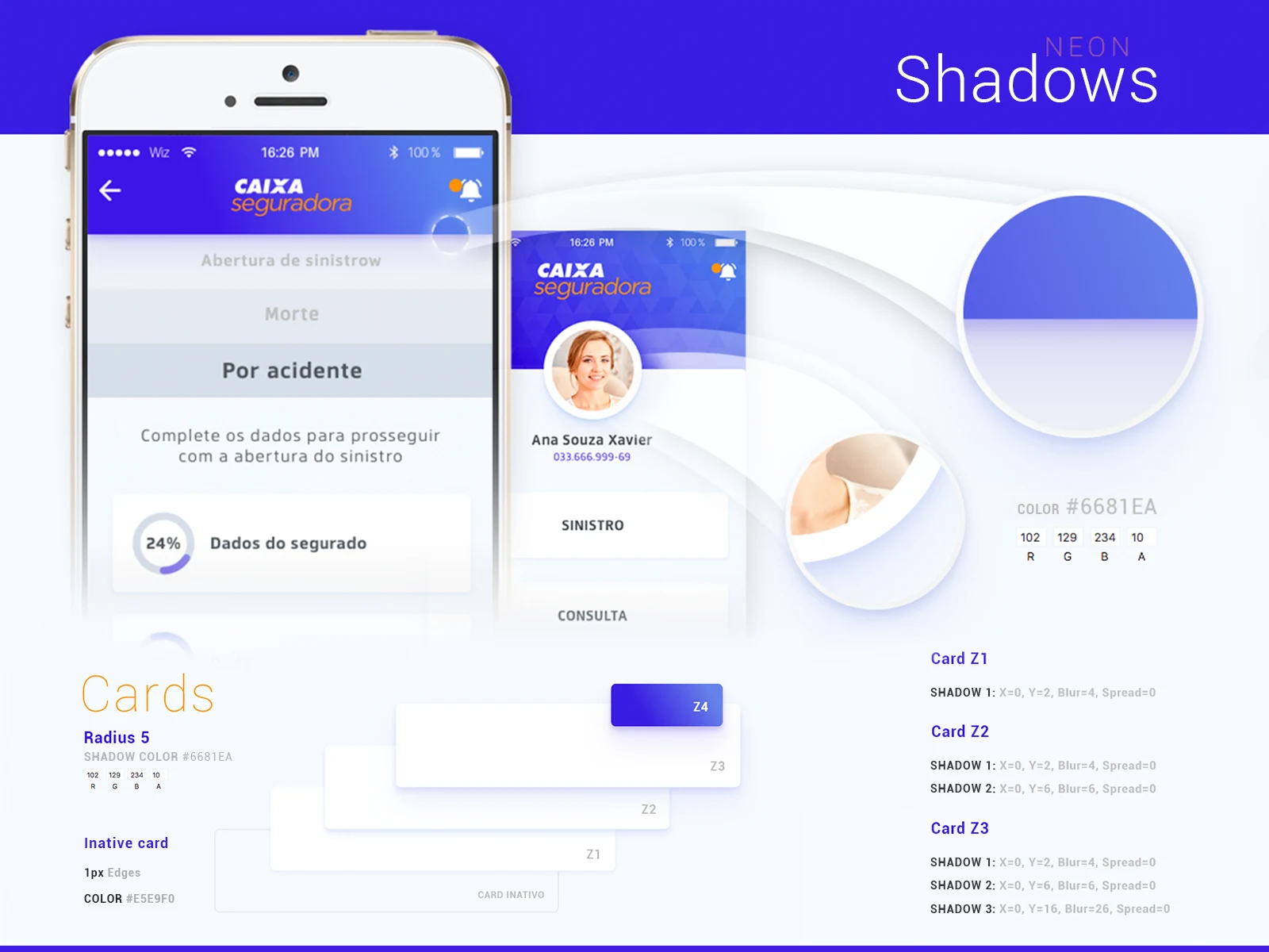 Cards, shadows and interface components